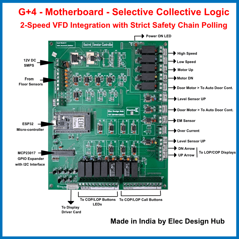 ESP32 Elevator Controller Board Kit | G+4 Selective Collective Logic 2 ESP32 elevator contol baord