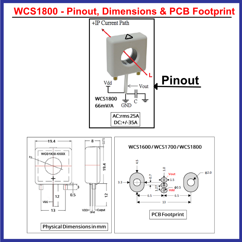 AC/DC Current Sensor - WCS1800 2 35A Hall effect sensor module