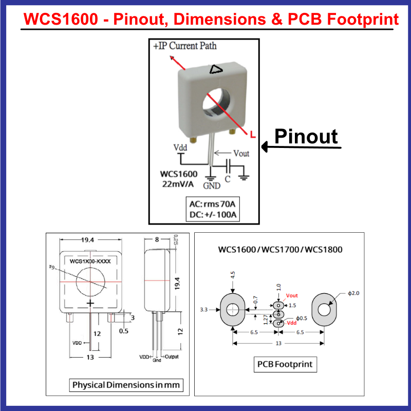 AC/DC Current Sensor - WCS1600 2 100A Hall effect sensor module