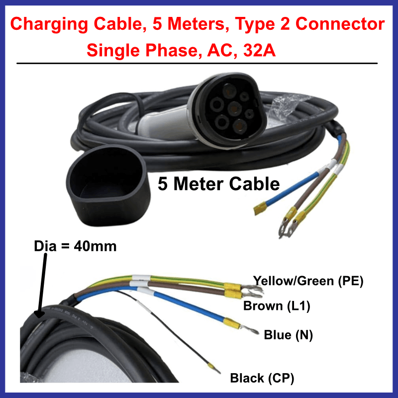 Type 2 EV Charger Connector | 5 Metre Cable (32A Single Phase) 1 32A Type 2 EV charger cable